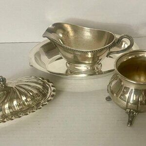 Vintage Silver plated Variety set of 5- gravy bowl ~butter dish~sugar bowl